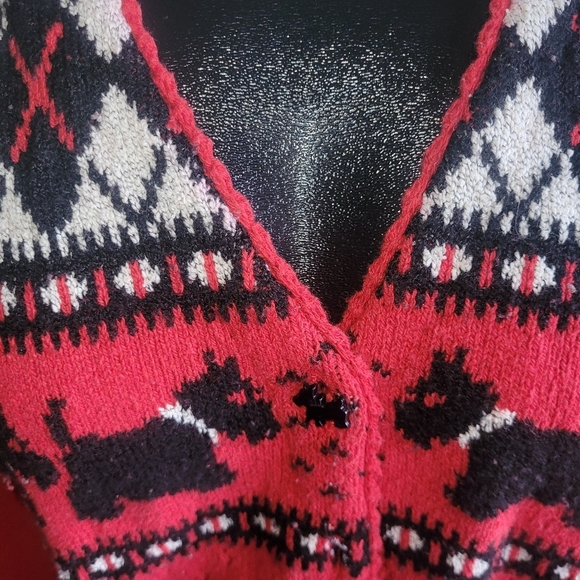 Northern Traditions Red and Black Argyle & Dog Knit Sweater S - Picture 3 of 9